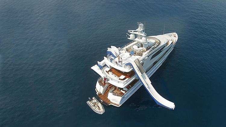 FunAir inflatable slide and climbing wall on superyacht