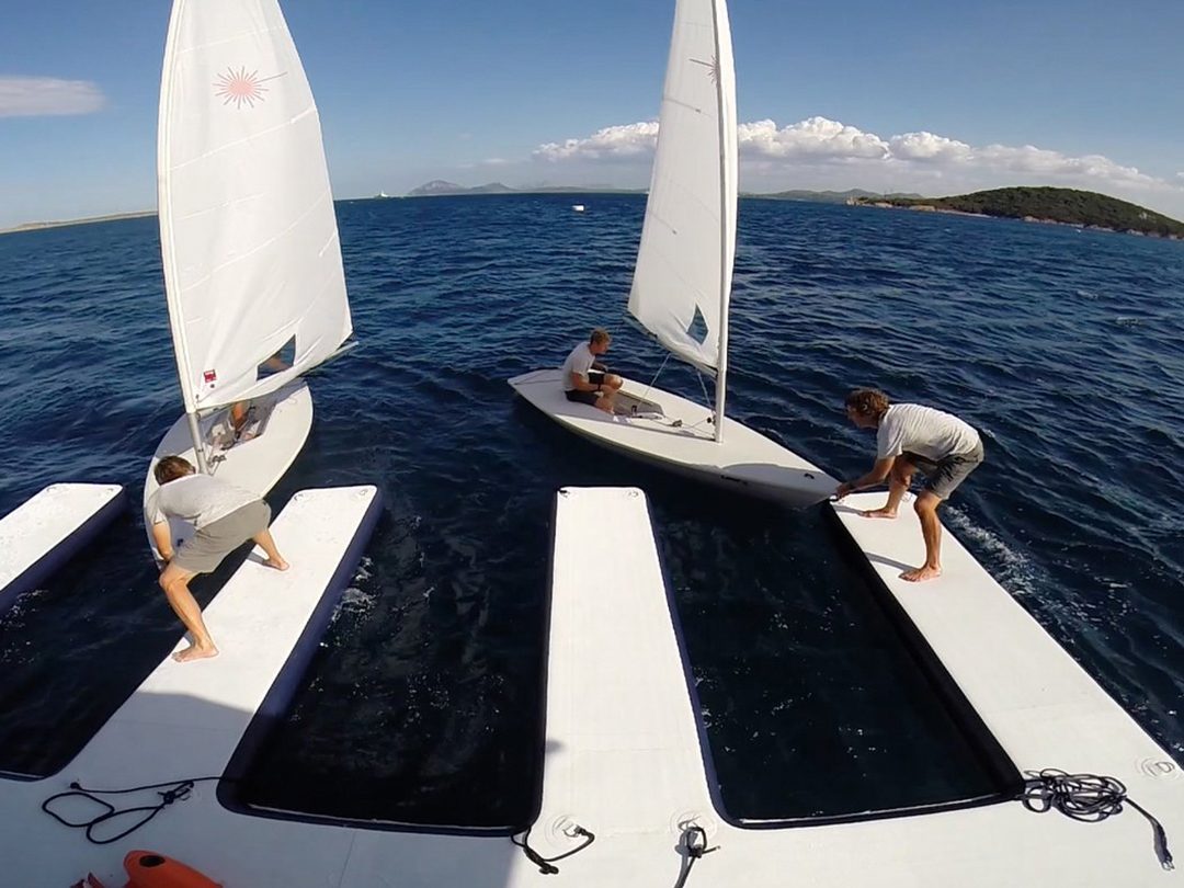 Superyacht sailing dinghies at inflatable dock