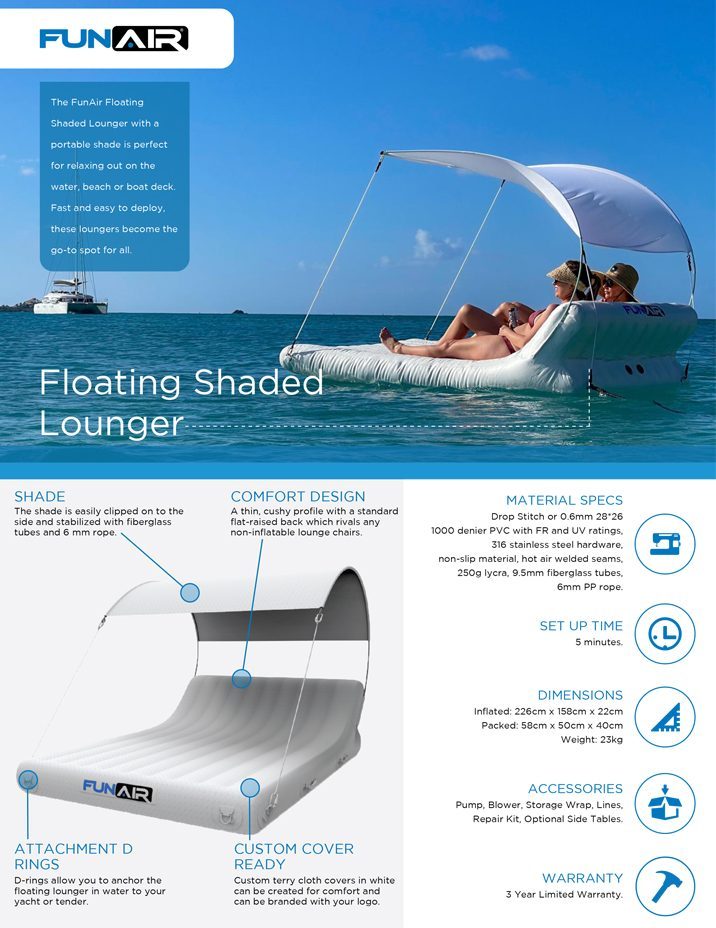 FunAir Floating Shaded Lounger Spec Sheet