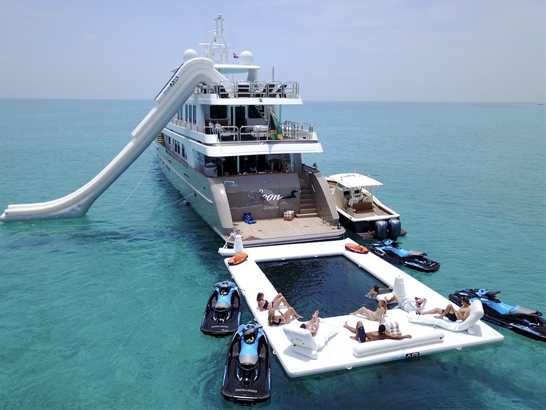Yacht Slide, Beach Club Sea Pool and Superyacht Wave Loungers on luxury yacht MY Loon