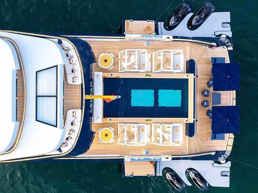 An overhead view of the custom Jet Ski Docks on Motor Yacht Lonian