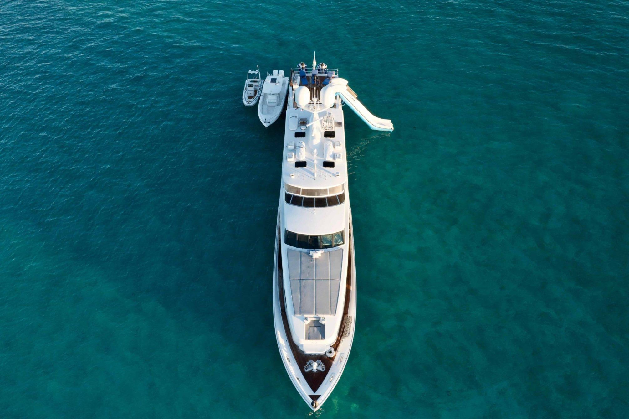 Drone view of the inflatable yacht slide on superyacht Kashmir