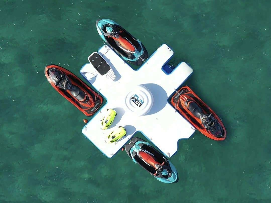Overhead view of FunAir Toy Island and yacht toys