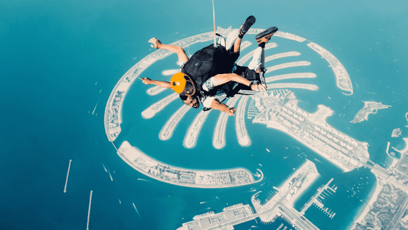 Skydiving in Dubai with Palm Island in background