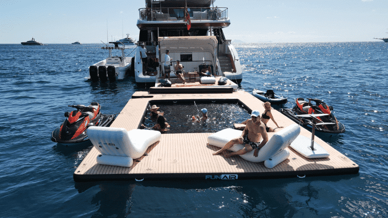 FunAir Superyacht Inflatables Custom Sea Pool and Versatile Beach Lounger