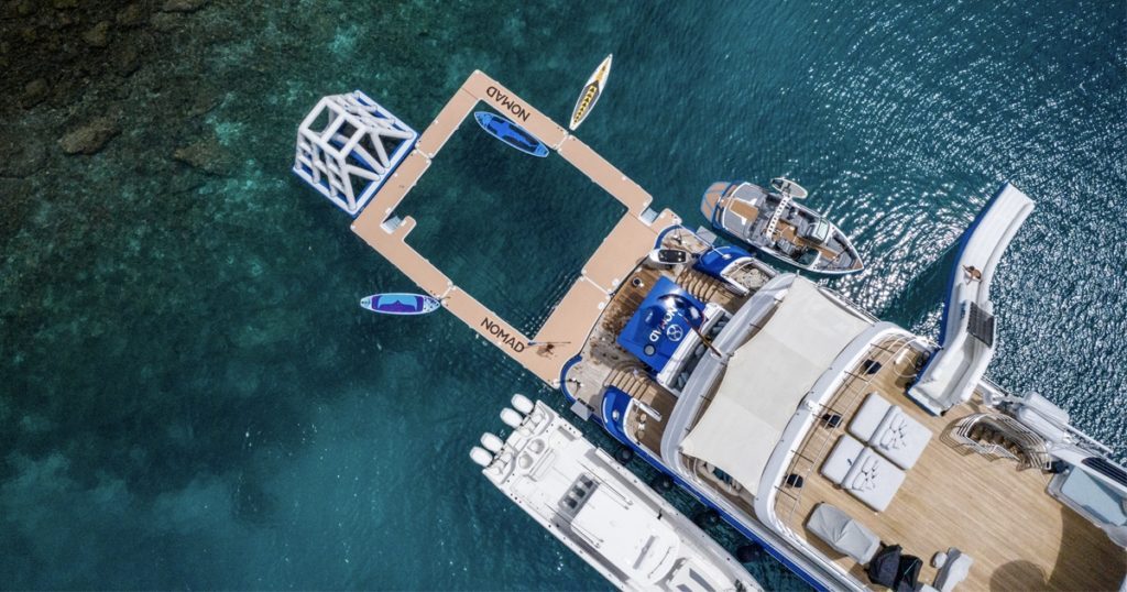 Motor Yacht Nomad Sea Pool and Inflatable Playground from above