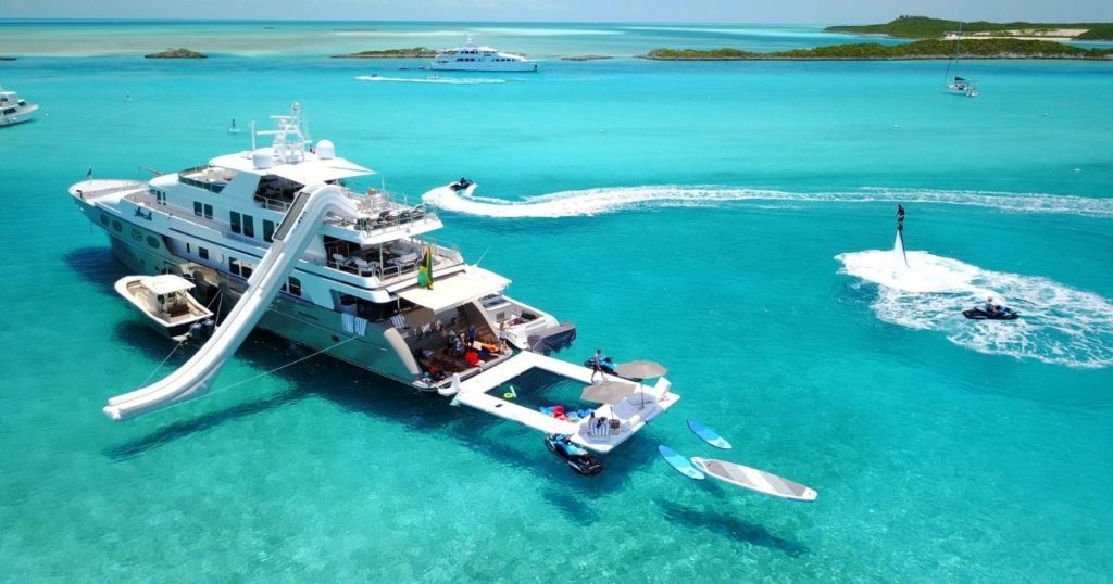 Superyacht With Sea Pool and Yacht Slide in The Bahamas