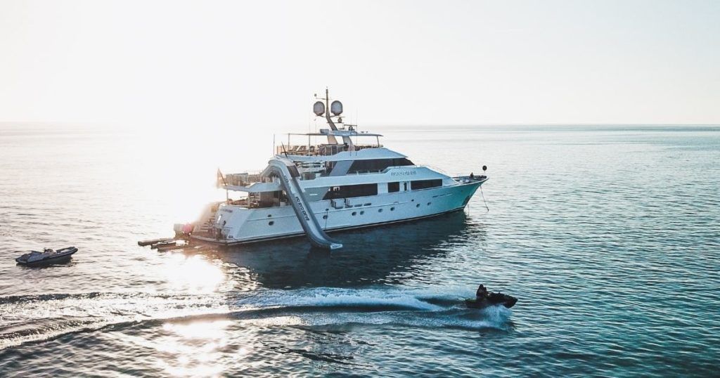 Charter superyacht No Bad Ideas with custom Yacht Slide and yacht toys
