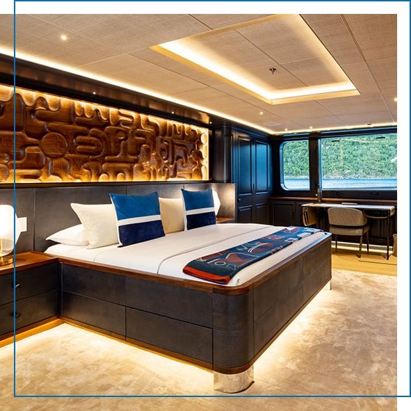 One of the beautiful staterooms on MY Broadwater