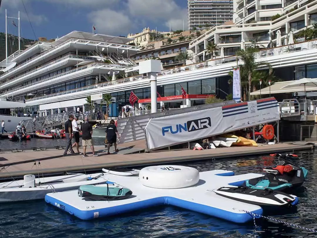 FunAir Toy Island and yacht toys outside the Monaco Yacht Club
