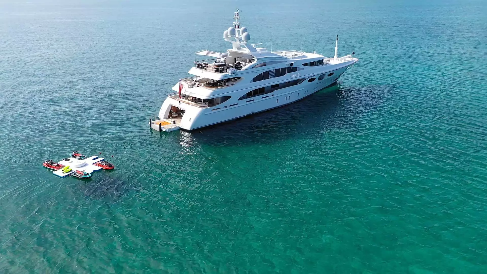 Superyacht Lattitude and her FunAir inflatable Toy Island