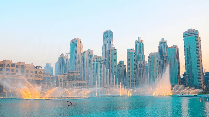 The water fountain show on display in Dubai as one of the top Things to Do for Yacht Crew in Dubai