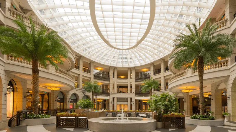 The Dubai Mall beautiful interior with palm trees and luxury finishes