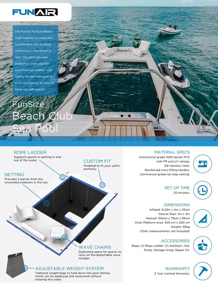 FunAir FunSize Beach Club Sea Pool Spec Sheet