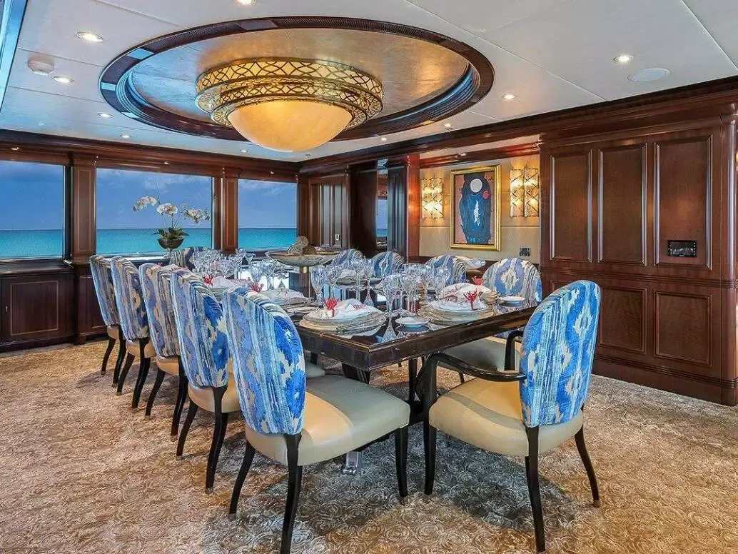 Interior dining area on superyacht Loon