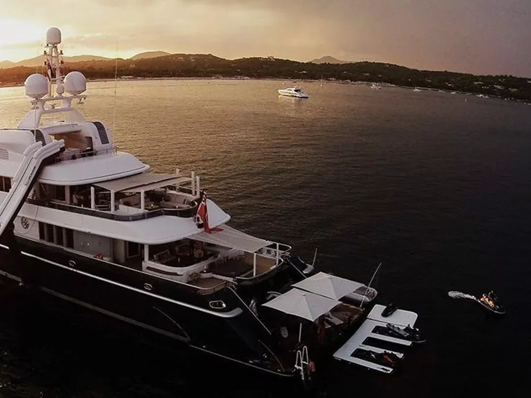 Custom Personal Watercraft Dock and Yacht Slide on Motor Yacht Triple 7 with docking space for several jet skis