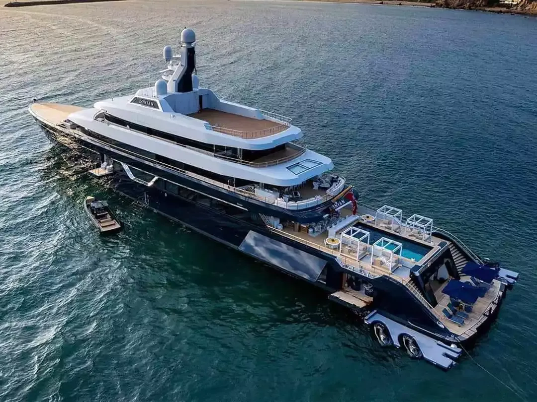 The FunAir Jet Ski Dock on Motor Yacht Lonian with patented SeaStairs and docking for two jet skis
